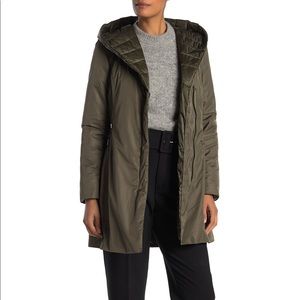 Tahari Kourt Mixed Media Hooded Jacket - Olive
